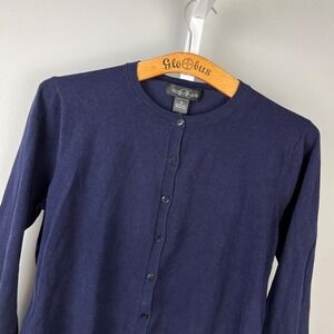 August Silk Navy Blue Cardigan Sweater Womens XL Lightweight Button Front Preppy